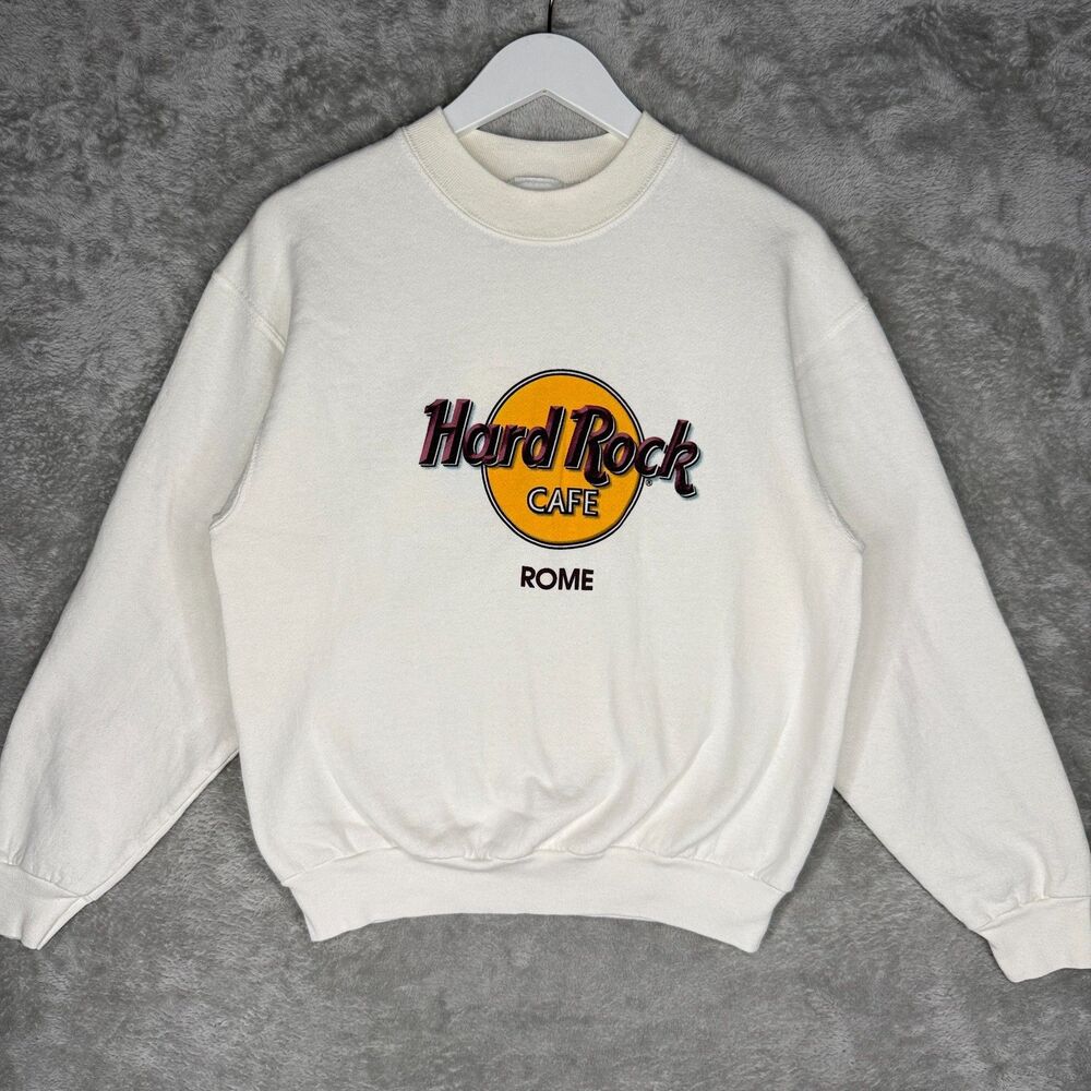Vtg 90s Hard Rock Cafe Sweatshirt Men Medium Rome White Crewneck Jumper Pullover